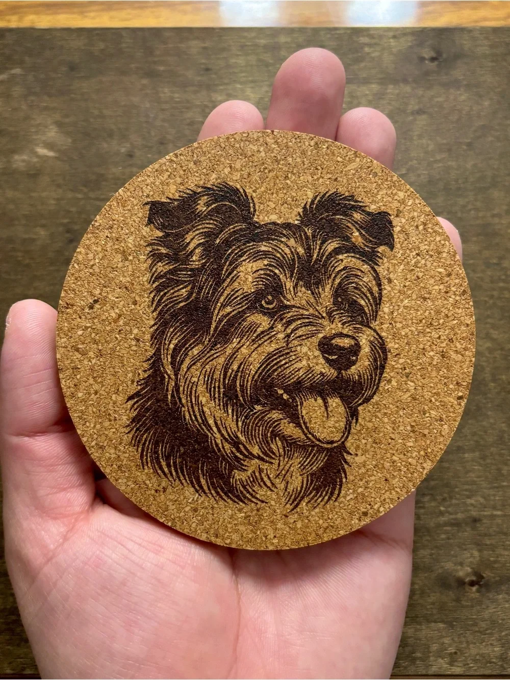 Australian Terrier Dog Face Laser Engraved Cork Coaster #4